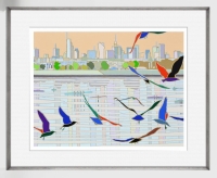 Warszawski pejzaż z ptakami_rama biała srebrna wkładka.jpg